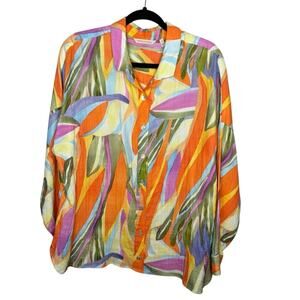 SOFT SURROUNDINGS / Peregrine orange fiery stripe gauze button down shirt / 1X
